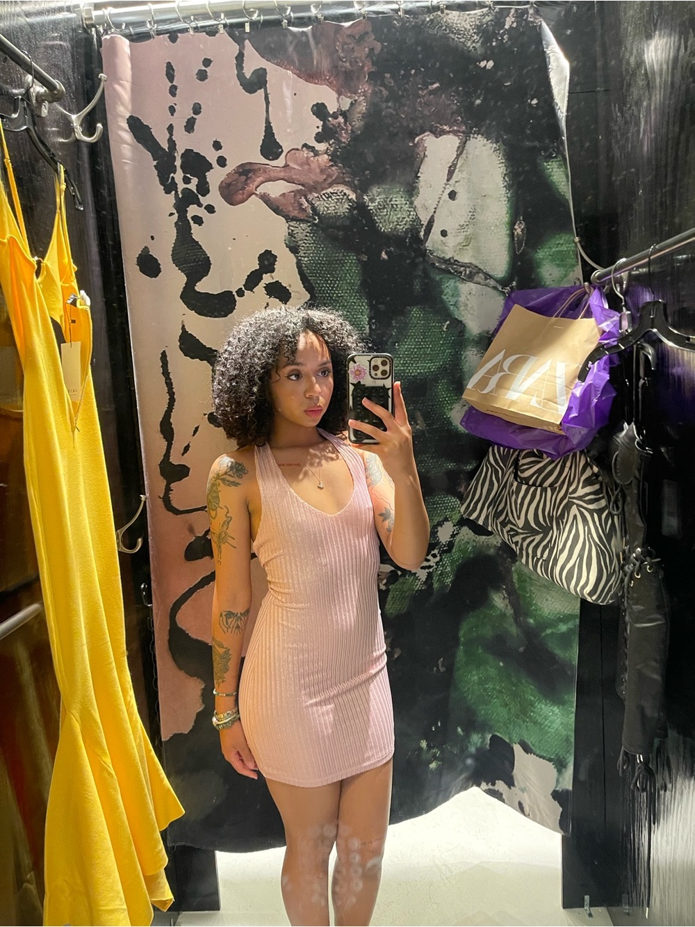 AKIRA Ribbed Sleeveless Mini Dress - Light Pink